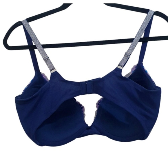 Victoria's Secret 36DD Dark Blue Flower Embroidered Embellished Plunge Bra - Picture 6 of 9